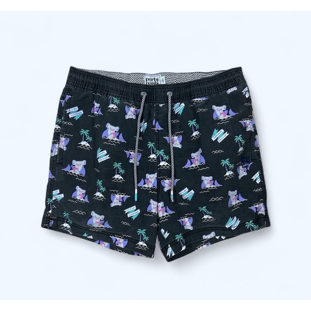 Party Pants Hammertime Short Hammerhead Shark Men L Stretch Black Trunks